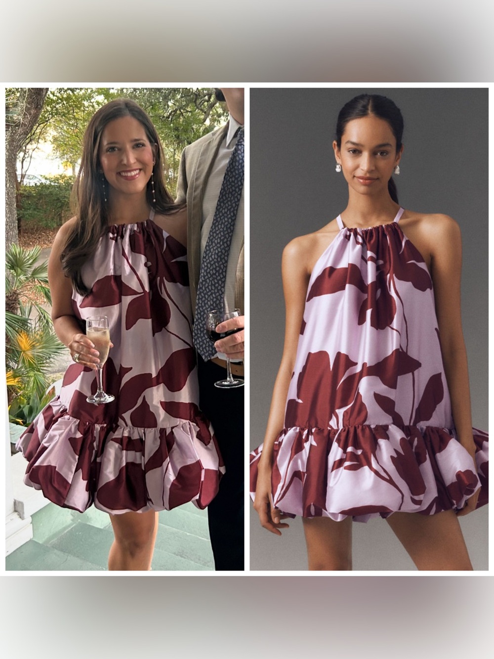 BHLDN‎ Anthropologie Phoebe High Neck Ruffle Hem Swing Mini Dress Purple Small